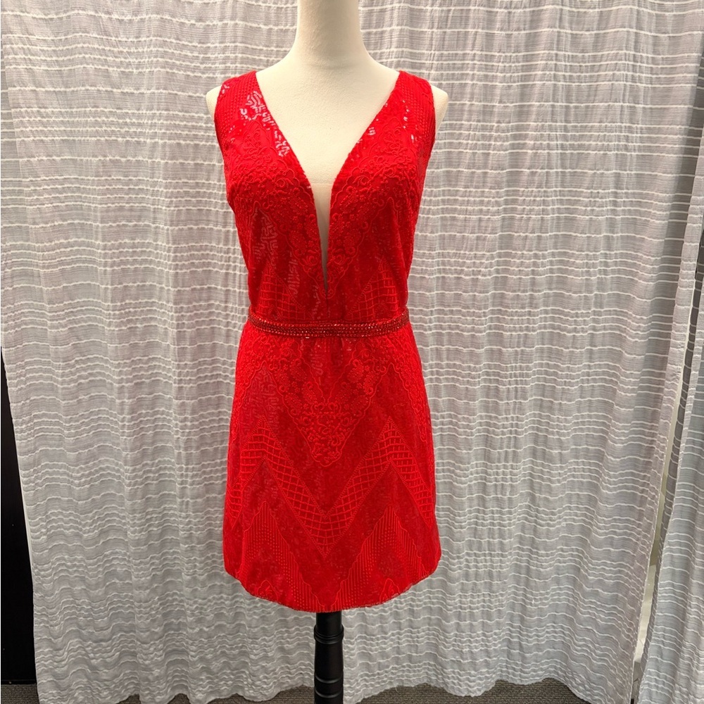 Chic Red Lace Mini Dress